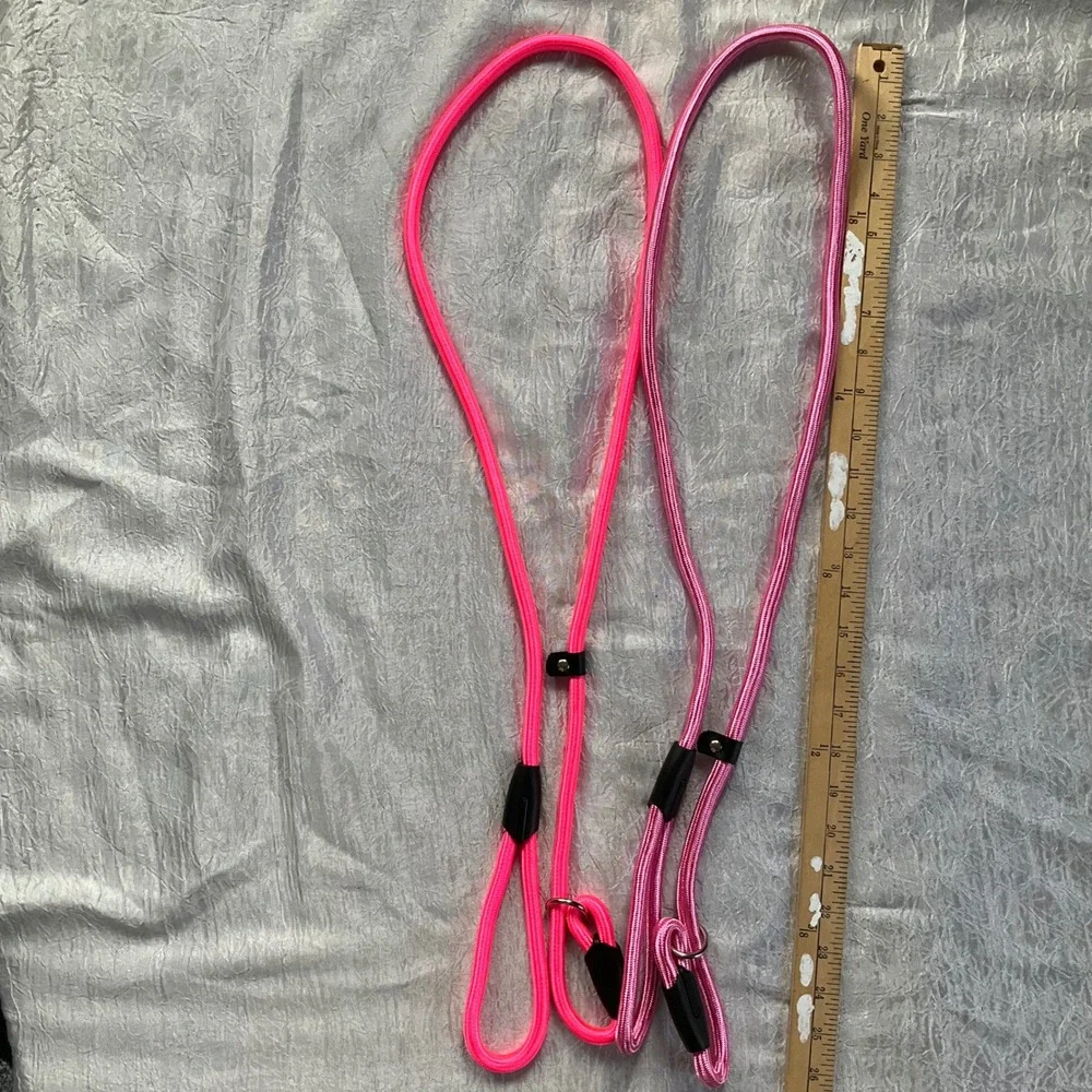 Set of 2 Dog Slip Leads Heavy Duty Climbing Rope Leashes Neon & Rose 52